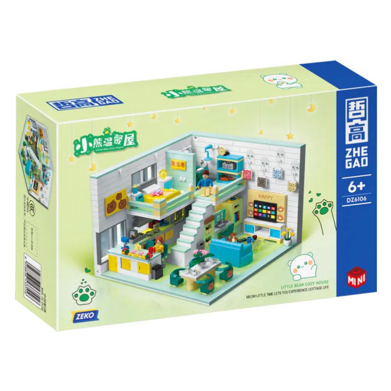 ZHEGAO DZ6106 6106 non  BEAR COZY HOUSE LOFT CĂN HỘ DUPLEX bộ đồ chơi xếp lắp ráp ghép mô hình 1035 khối