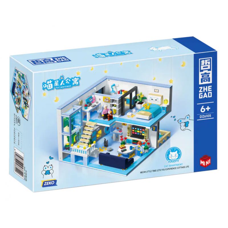 ZHEGAO DZ6105 6105 non Lego CĂN HỘ MEOW STAR LOFT DUPLEX NHỎ bộ đồ chơi xếp lắp ráp ghép mô hình 1235 khối