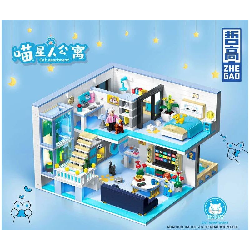 ZHEGAO DZ6105 6105 non  CĂN HỘ MEOW STAR LOFT DUPLEX NHỎ bộ đồ chơi xếp lắp ráp ghép mô hình 1235 khối