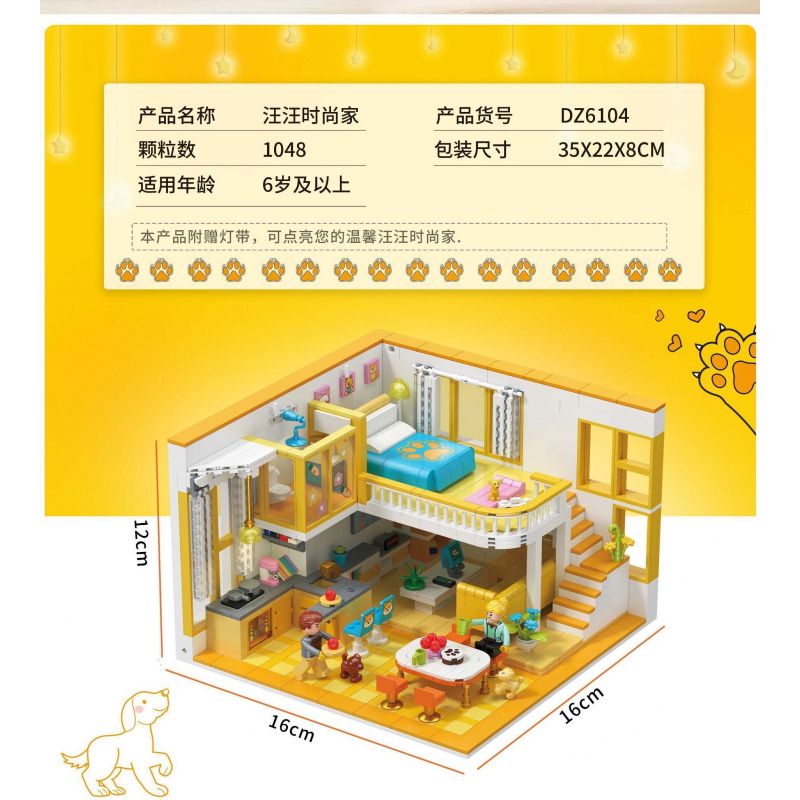 ZHEGAO DZ6104 6104 non  WANGWANG FASHION HOME LOFT CĂN HỘ DUPLEX bộ đồ chơi xếp lắp ráp ghép mô hình 1048 khối