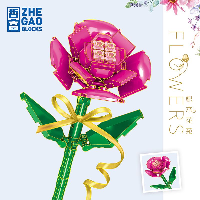 ZHEGAO QL2342A 2342A QL2342B 2342B QL2342C 2342C non  BA MÀU KIỂU PHƯƠNG TÂY bộ đồ chơi xếp lắp ráp ghép mô hình Flowers Hoa 55 khối