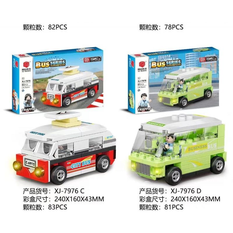 XIANG JUN XJ-7976 7976 XJ7976 non  BUS LÙI XE 8 KIỂU bộ đồ chơi xếp lắp ráp ghép mô hình Mini Racing Pacemaker BUS TRANSPORTATION Đua Xe Mini 666 khối