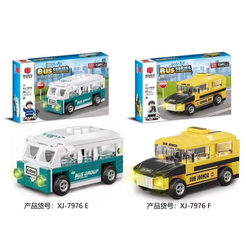 XIANG JUN XJ-7976 7976 XJ7976 non  BUS LÙI XE 8 KIỂU bộ đồ chơi xếp lắp ráp ghép mô hình Mini Racing Pacemaker BUS TRANSPORTATION Đua Xe Mini 666 khối