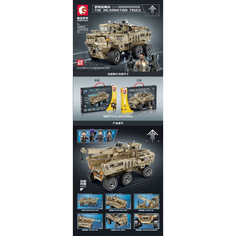 SEMBO 109001 non  NGƯỜI VẬN CHUYỂN LỒNG LINH HỒN bộ đồ chơi xếp lắp ráp ghép mô hình Computer Games THE INCARNATION TRUCK Trò Chơi 1239 khối
