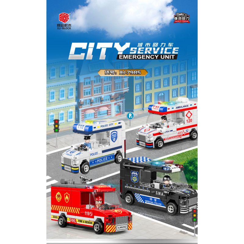 XIANG JUN XJ-7985 7985 XJ7985 non  THÀNH PHỐ KÉO LẠI XE bộ đồ chơi xếp lắp ráp ghép mô hình City CITY SERVICE EMERGENCY UNIT 556 khối