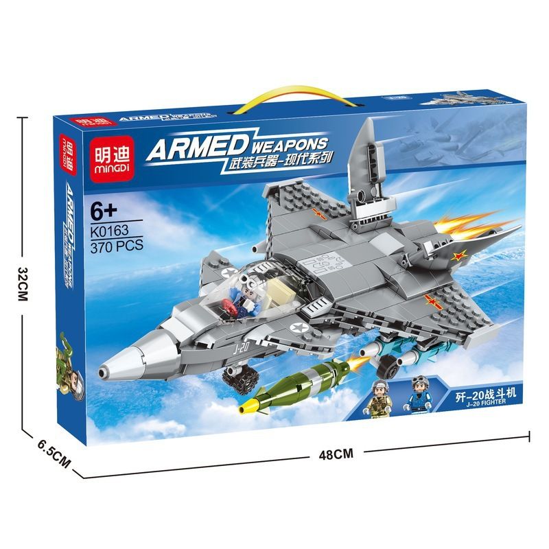 MINGDI K0163 0163 non Lego MÁY BAY CHIẾN ĐẤU J-20 bộ đồ chơi xếp lắp ráp ghép mô hình Military Army ARMED WEAPONS J-20 FIGHTER Quân Sự Bộ Đội 370 khối