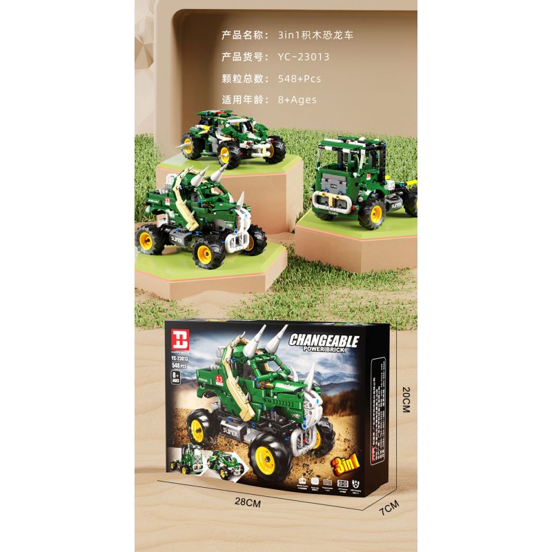 HAPPY BUILD SHINEYU XINYU YC-23013 23013 YC23013 non  XE BIẾN HÌNH TRICERATOPS KHỦNG LONG bộ đồ chơi xếp lắp ráp ghép mô hình Jurassic World Thế Giới Khủng Long 548 khối