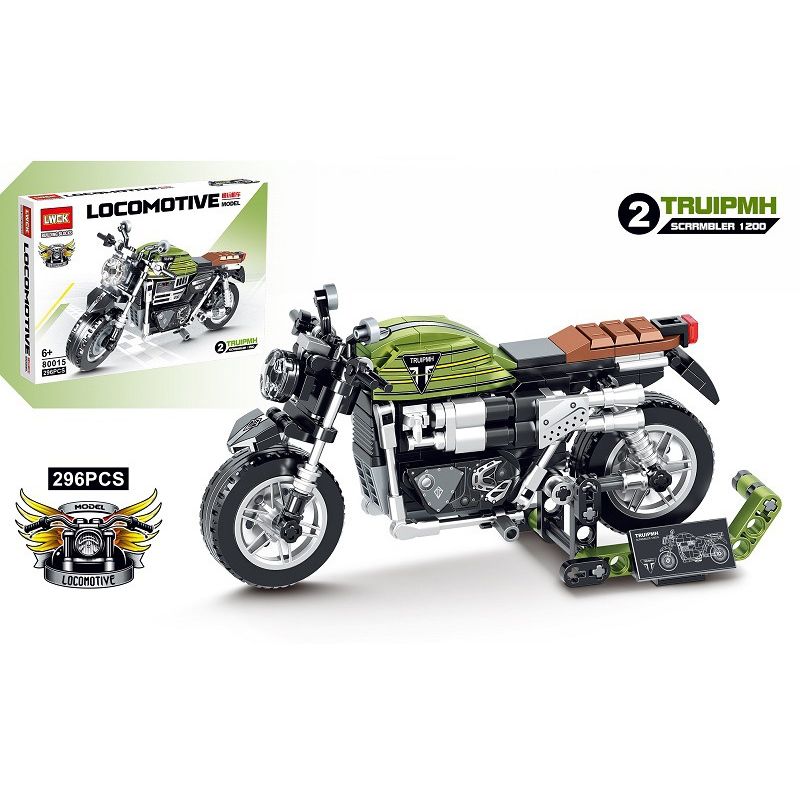 LWCK 80015-1 non Lego CHIẾN THẮNG ĐƯỜNG PHỐ SCRAMBLER 1200 bộ đồ chơi xếp lắp ráp ghép mô hình Motorcycle Motorbike TRIUMPH SCRAMBLER 1200 Xe Hai Bánh 296 khối