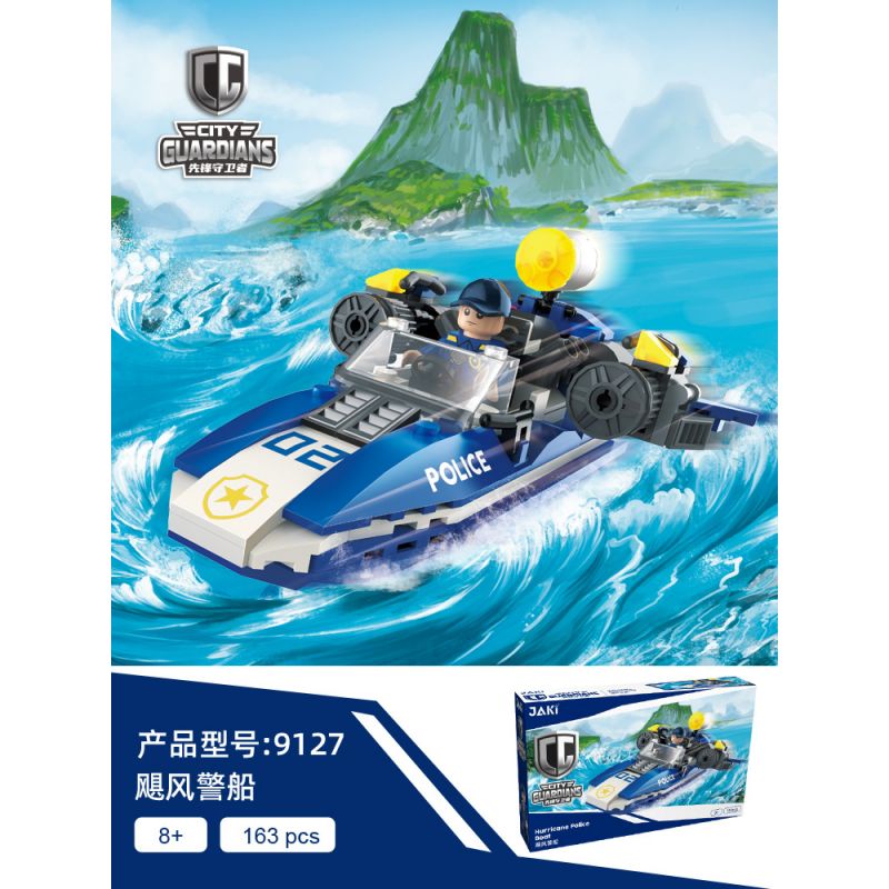 JAKI JK9127 9127 non  THUYỀN CẢNH SÁT BÃO bộ đồ chơi xếp lắp ráp ghép mô hình CITY GUARDIANS HURRICANE POLICE BOAT 163 khối