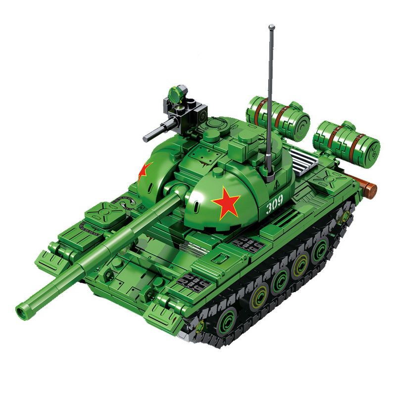 SEMBO 203105 non Lego XE TĂNG HẠNG TRUNG KIỂU 59 bộ đồ chơi xếp lắp ráp ghép mô hình Military Army TYPE 59 MEDIUM TANK Quân Sự Bộ Đội 489 khối