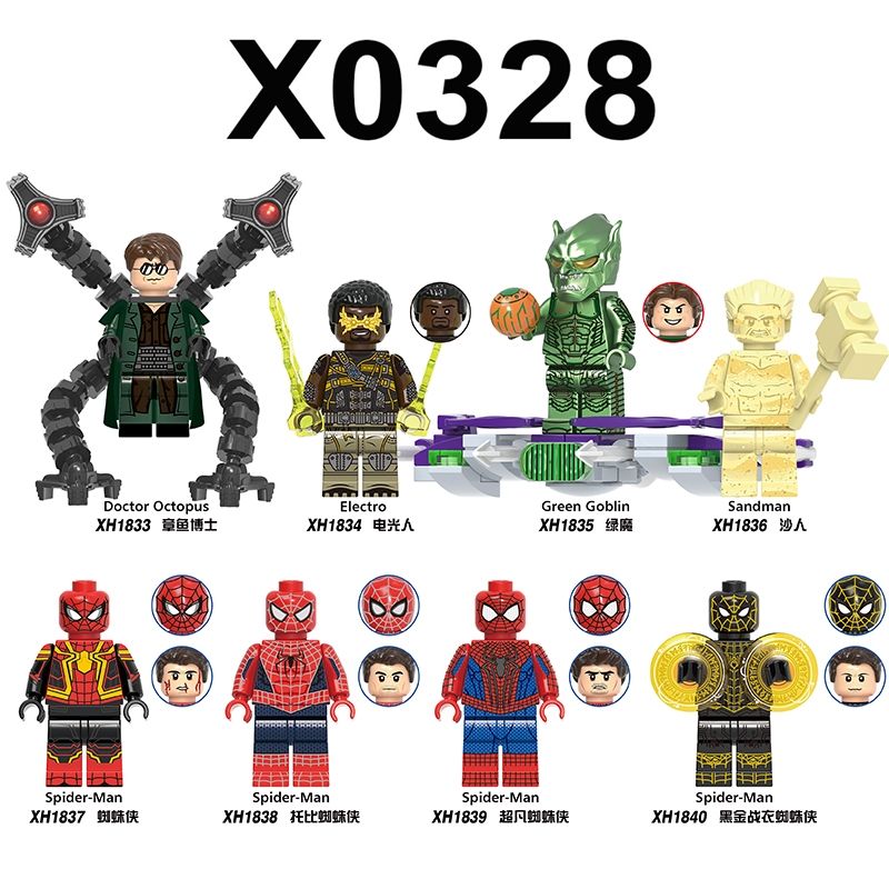 XINH X0328 0328 1834 1835 1836 1837 1838 1839 1840 1833 non Lego NGƯỜI NHỆN 8 NHÂN VẬT NHỎ bộ đồ chơi xếp lắp ráp ghép mô hình Spider-Man SPIDER-MAN NO WAY HOME