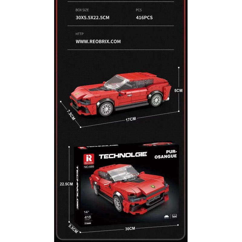REOBRIX 689 non  SIÊU XE FERRARI bộ đồ chơi xếp lắp ráp ghép mô hình  FERRARI PUROSANGUE Kỹ Thuật Công Nghệ Cao Mô Hình Phương Tiện 416 khối