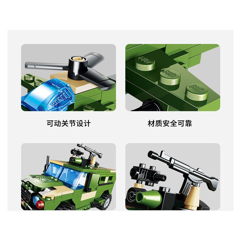 GUDI 40402 non  XE BỌC THÉP TIGER 8 TỔ HỢP bộ đồ chơi xếp lắp ráp ghép mô hình Military Army Quân Sự Bộ Đội 286 khối