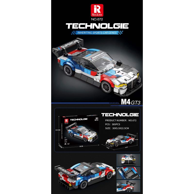 REOBRIX 672 non  XE M4 GT3 bộ đồ chơi xếp lắp ráp ghép mô hình Speed Champions Racing Cars BMW M4 GT3 Đua Xe Công Thức 385 khối
