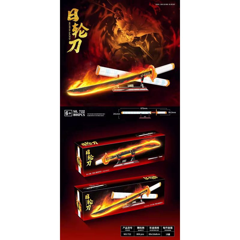 RENZAIMA 722 non  DAO BÁNH XE MẶT TRỜI YANZHU 1:1 tỷ lệ 1:1 bộ đồ chơi xếp lắp ráp ghép mô hình Kimetsu No Yaiba DEMON SLAYER Thanh Gươm Diệt Quỷ 806 khối