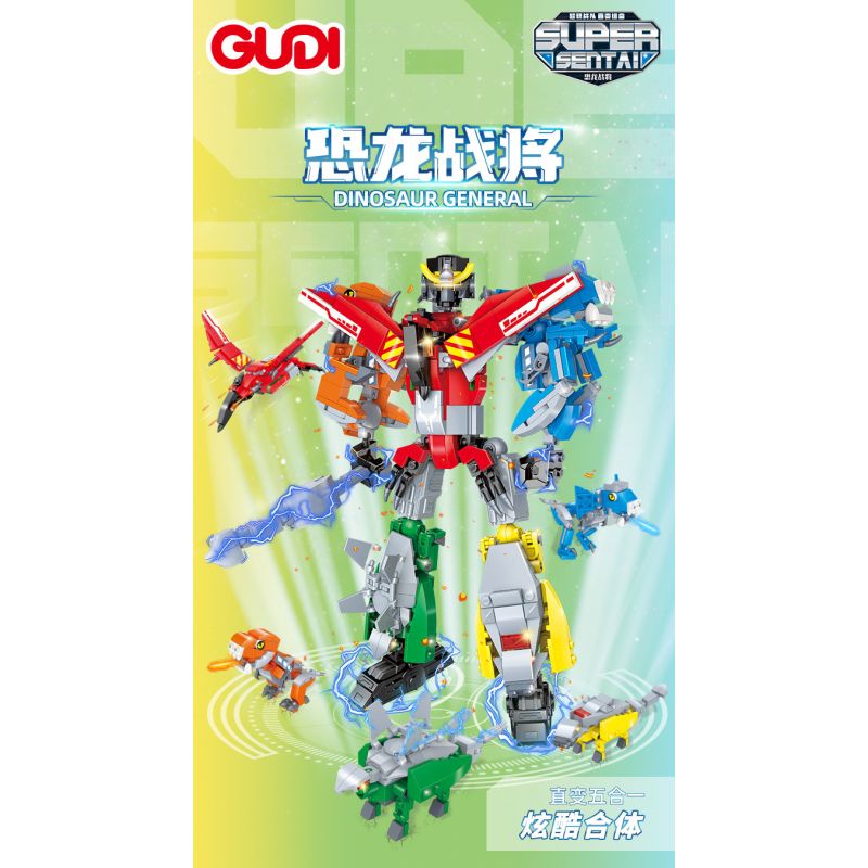 GUDI 40204 non  CHIẾN BINH KHỦNG LONG 5 KẾT HỢP bộ đồ chơi xếp lắp ráp ghép mô hình DINOSAUR GENERAL 434 khối