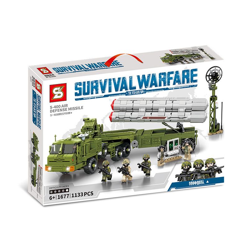 SHENG YUAN SY 1677 non Lego TÊN LỬA PHÒNG KHÔNG S-400 bộ đồ chơi xếp lắp ráp ghép mô hình Military Army SURVIVAL WARFARE S-400 AIR DEFENSE MISSILE Quân Sự Bộ Đội 1133 khối