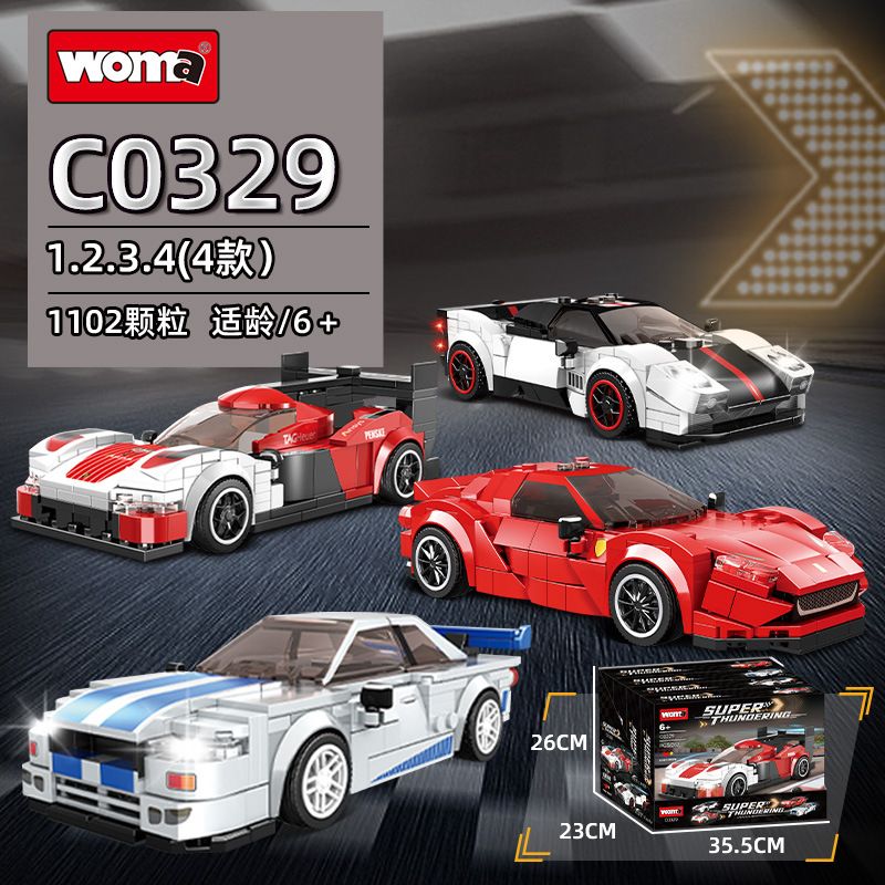 WOMA C0329 0329 non Lego XE THỂ THAO 4 MẪU bộ đồ chơi xếp lắp ráp ghép mô hình Speed Champions Racing Cars Đua Xe Công Thức 1102 khối