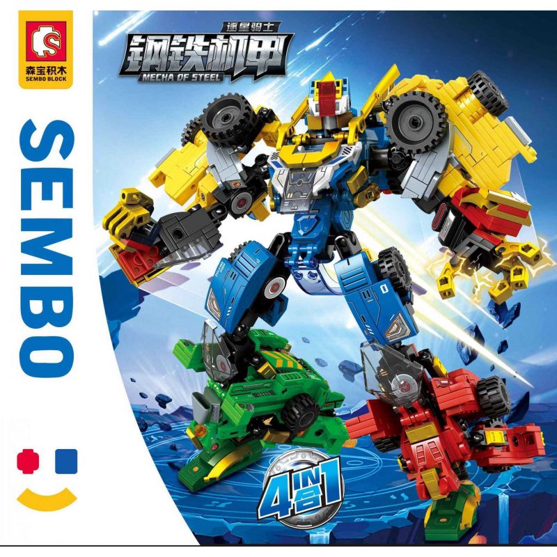 SEMBO 103281 103282 103283 103280 non  IRON MECHA STAR KNIGHT 4 KẾT HỢP bộ đồ chơi xếp lắp ráp ghép mô hình Transformers MECHA OF STEEL Robot Đại Chiến Người Máy Biến Hình 817 khối
