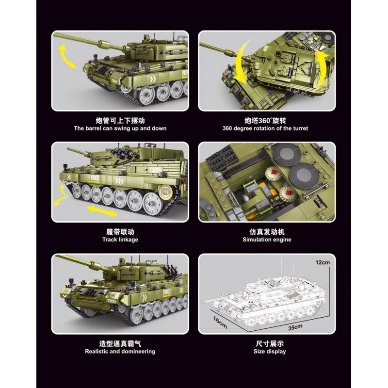 GAOMISI T3015 3015 non  XE TĂNG CHIẾN ĐẤU CHỦ LỰC LEOPARD 2 bộ đồ chơi xếp lắp ráp ghép mô hình Military Army BATTLE TANK LEOPARD 2 Quân Sự Bộ Đội 2029 khối