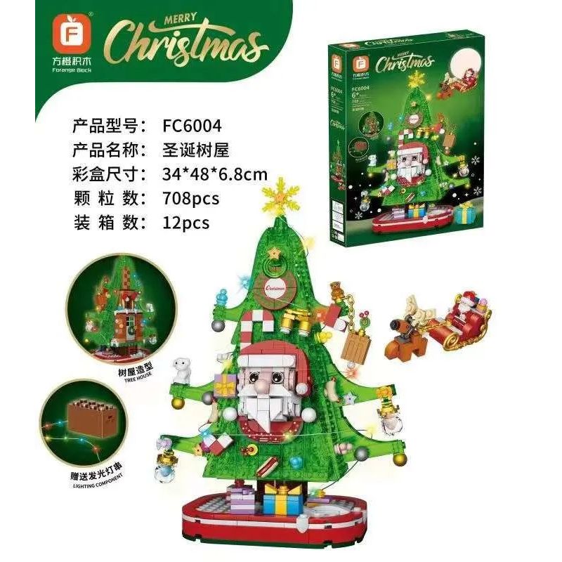 FORANGE FC6004 6004 non  NGÔI NHÀ CÂY THÔNG NOEL bộ đồ chơi xếp lắp ráp ghép mô hình Christmas MERRY CHRISTMAS Giáng Sinh 708 khối