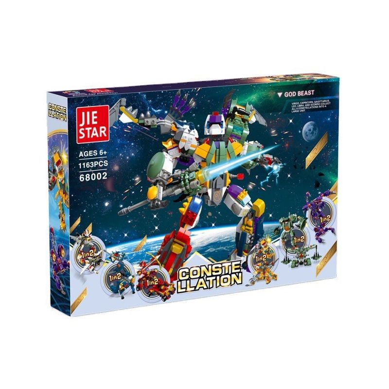 JIESTAR 68002 non Lego MƯỜI HAI CỖ MÁY BIẾN HÌNH CHÒM SAO (PHẦN 2) 6 CÁCH KẾT HỢP bộ đồ chơi xếp lắp ráp ghép mô hình Military Army CONSTE LLATION GOD BEAST Quân Sự Bộ Đội 1163 khối