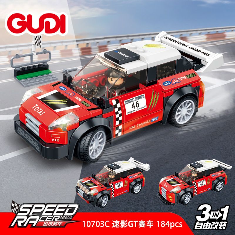 GUDI 10703 10703A 10703B 10703C 10703D non  4 LOẠI XE ĐUA ĐÔ THỊ FENGXING GT ZHUDIAN SUYING VÀ STAR SPEED ​​GT bộ đồ chơi xếp lắp ráp ghép mô hình Racers SPEED RACER Đua Tốc Độ 755 khối