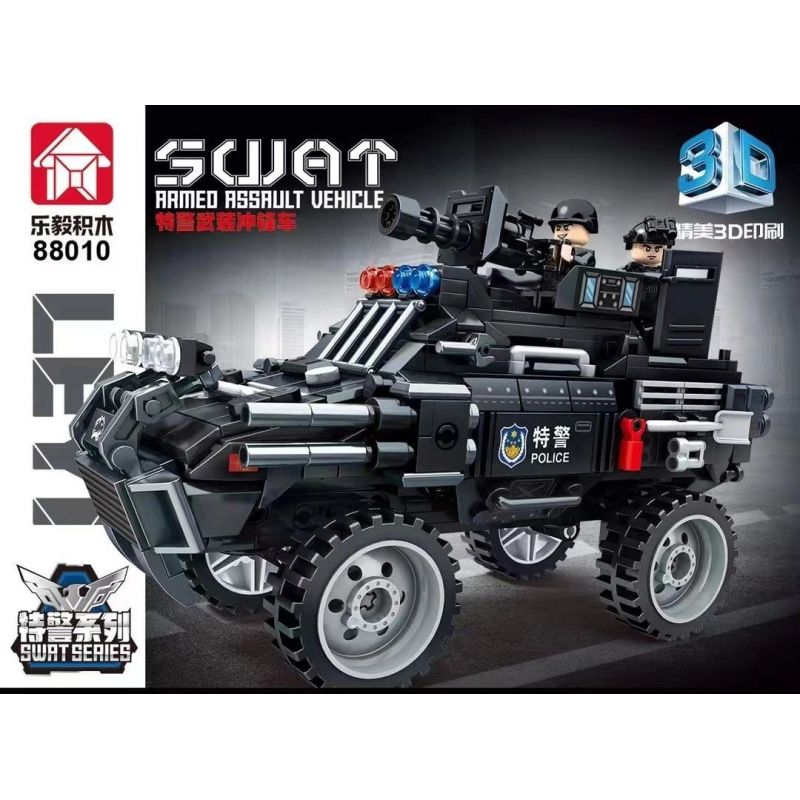 LEYI 88010 non  XE TẤN CÔNG VŨ TRANG SWAT bộ đồ chơi xếp lắp ráp ghép mô hình City Thành Phố 520 khối