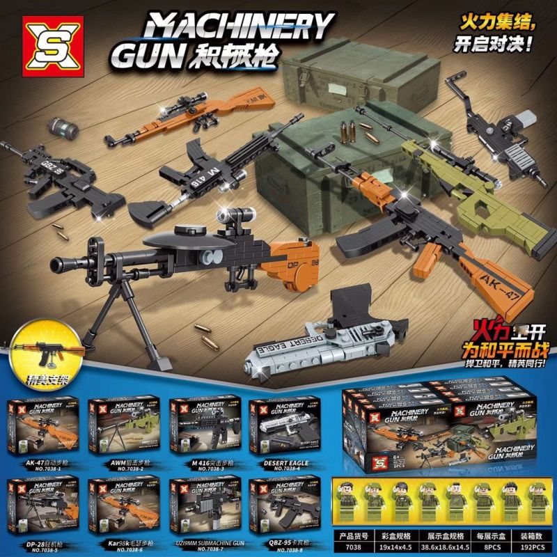 SX 7038 non Lego 8 LOẠI SÚNG MÁY bộ đồ chơi xếp lắp ráp ghép mô hình Gun MACHINERY GUN