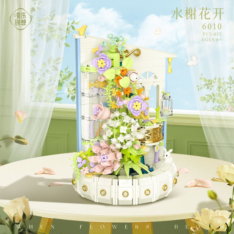 WEIGHT 6010 non  HOA NỞ VEN SÔNG bộ đồ chơi xếp lắp ráp ghép mô hình Flowers WHEN FLOWERS 632 khối
