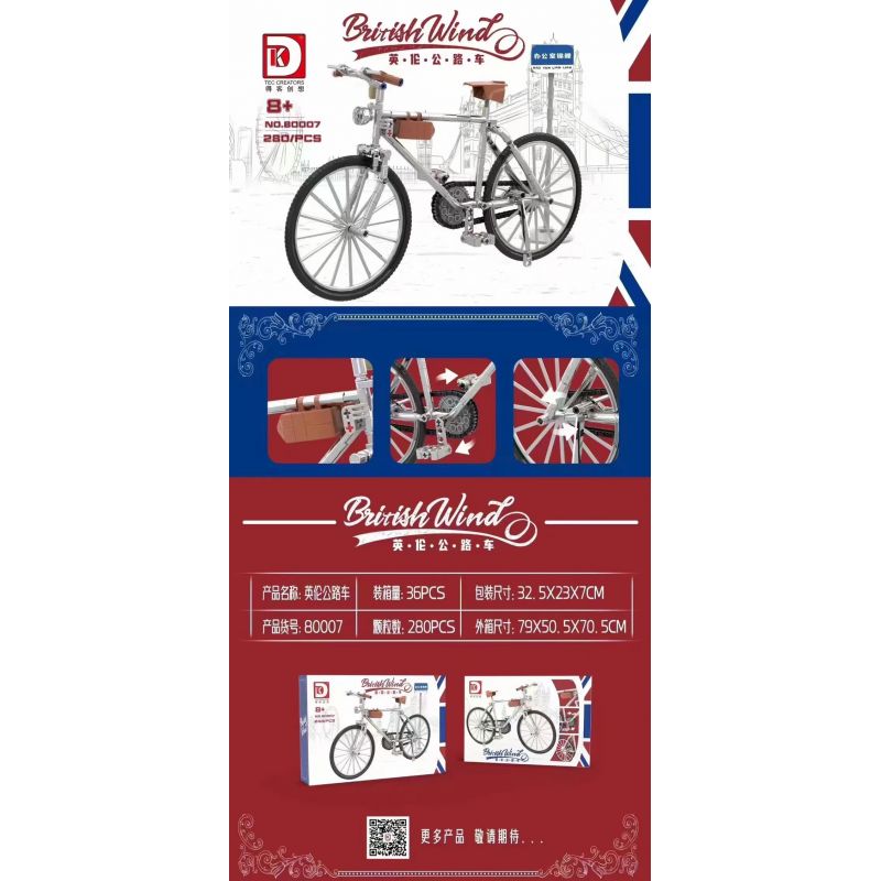 DK 80007 non  NGƯỜI ANH ĐƯỜNG XE ĐẠP tỷ lệ 1:5 bộ đồ chơi xếp lắp ráp ghép mô hình  BRITISH WIND Kỹ Thuật Công Nghệ Cao Mô Hình Phương Tiện 280 khối