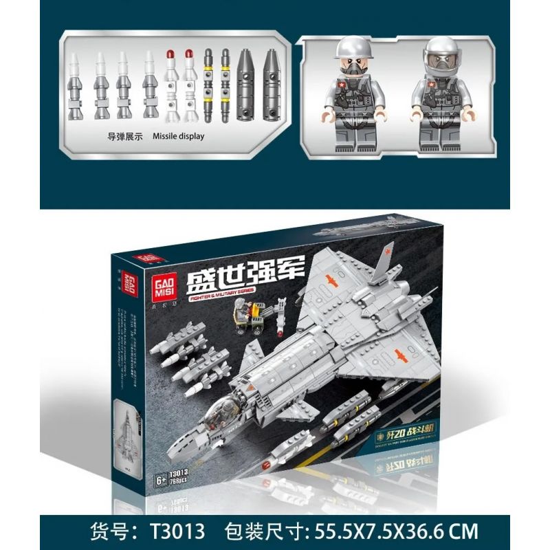 GAOMISI T3013 3013 non  MÁY BAY CHIẾN ĐẤU J-20 bộ đồ chơi xếp lắp ráp ghép mô hình Flourishing Age Strengthen The Army TANK & MILITARY 768 khối