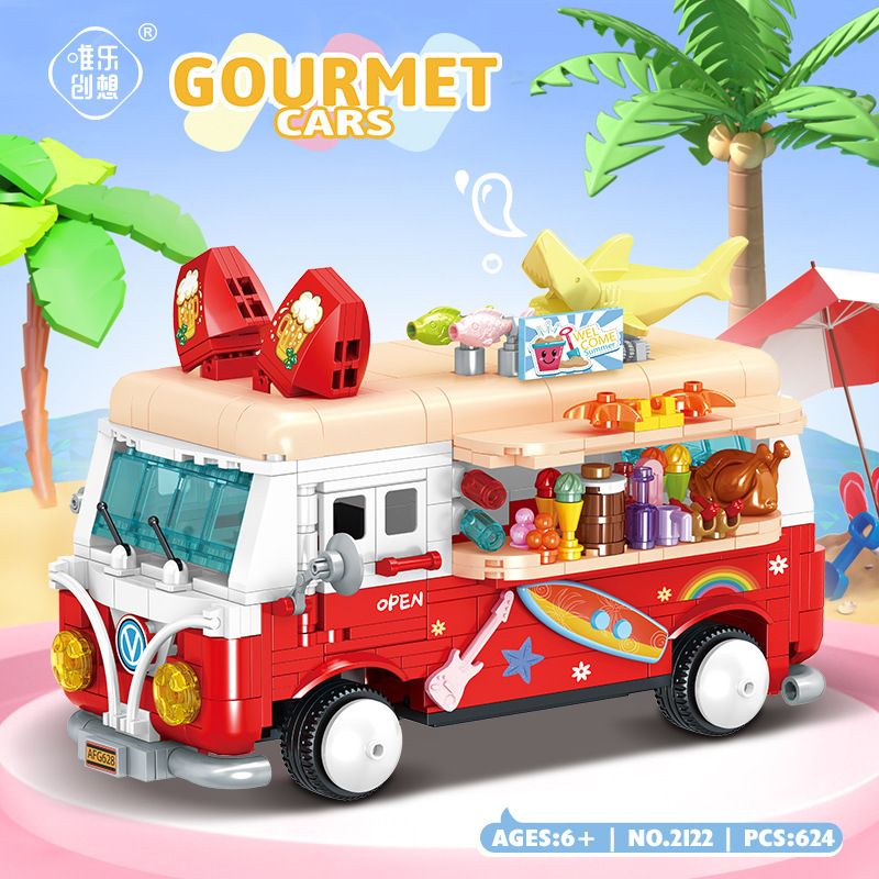 WEIGHT 2122 non  BỮA TIỆC TRÊN BÃI BIỂN bộ đồ chơi xếp lắp ráp ghép mô hình GOURMET CARS 624 khối