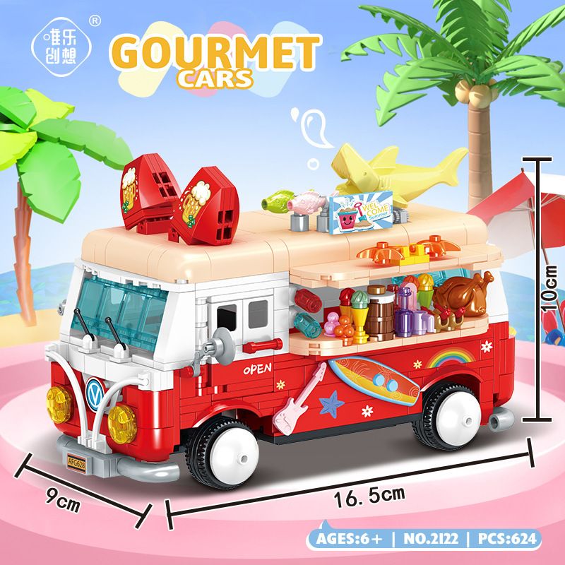 WEIGHT 2122 non  BỮA TIỆC TRÊN BÃI BIỂN bộ đồ chơi xếp lắp ráp ghép mô hình GOURMET CARS 624 khối