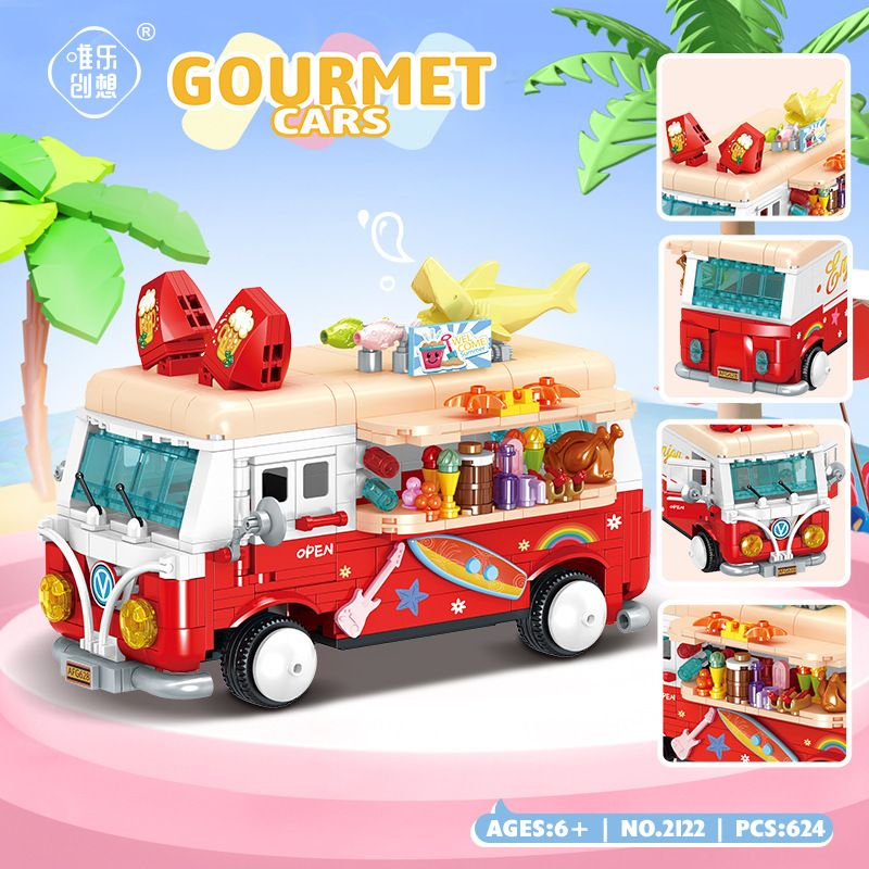 WEIGHT 2122 non  BỮA TIỆC TRÊN BÃI BIỂN bộ đồ chơi xếp lắp ráp ghép mô hình GOURMET CARS 624 khối