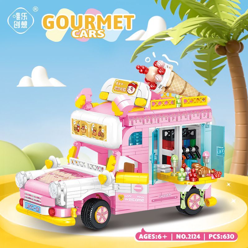 WEIGHT 2124 non  QUÁ NGỌT bộ đồ chơi xếp lắp ráp ghép mô hình GOURMET CARS 630 khối