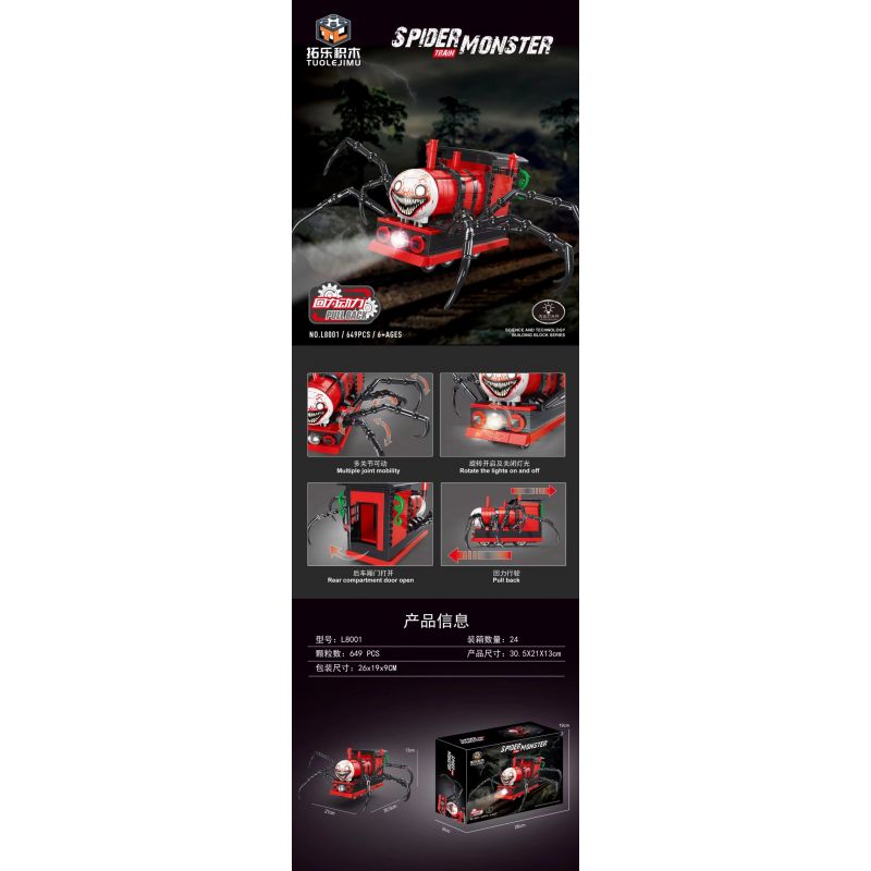 拓乐 L8001 8001 non  ĐOÀN TÀU CHARLES LÙI TOA bộ đồ chơi xếp lắp ráp ghép mô hình Mini Racing Pacemaker SPIDER MONSTER TRAIN CHARLES Đua Xe Mini 649 khối