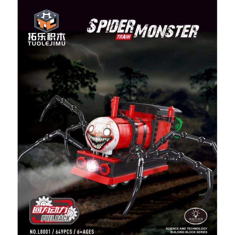 拓乐 L8001 8001 non  ĐOÀN TÀU CHARLES LÙI TOA bộ đồ chơi xếp lắp ráp ghép mô hình Mini Racing Pacemaker SPIDER MONSTER TRAIN CHARLES Đua Xe Mini 649 khối