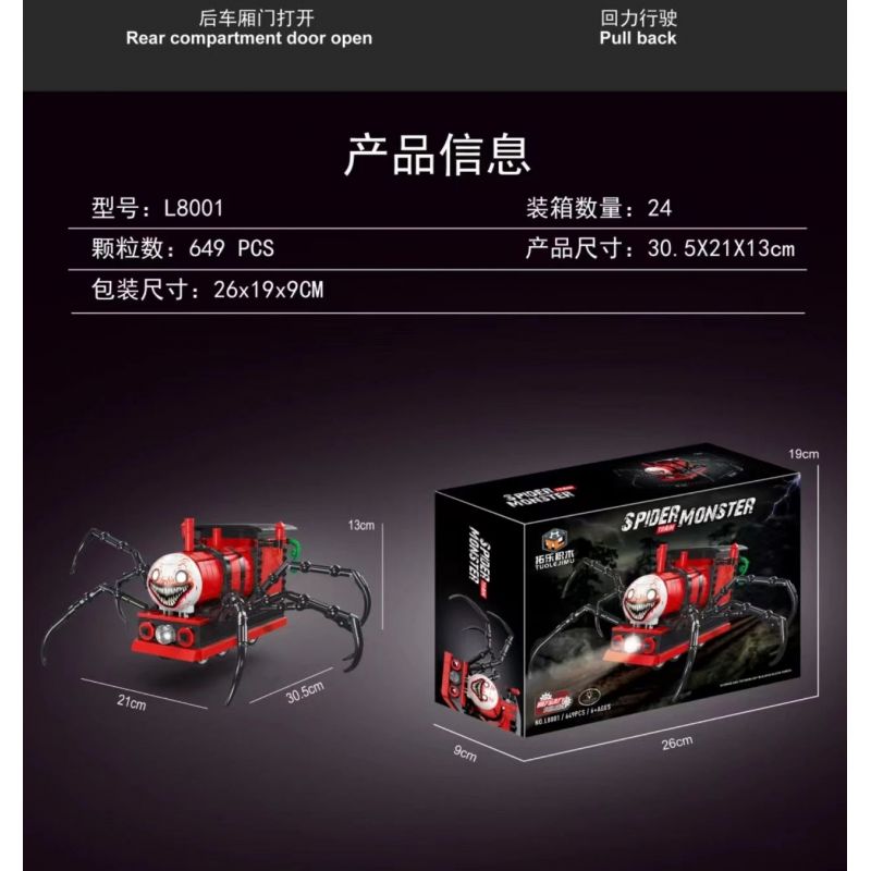 拓乐 L8001 8001 non  ĐOÀN TÀU CHARLES LÙI TOA bộ đồ chơi xếp lắp ráp ghép mô hình Mini Racing Pacemaker SPIDER MONSTER TRAIN CHARLES Đua Xe Mini 649 khối