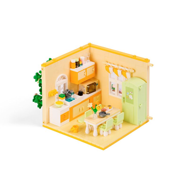 WEKKI 506113 non Lego BẾP CƠM CHIA bộ đồ chơi xếp lắp ráp ghép mô hình ONE ROOM GOURMET'S KITCHEN 436 khối