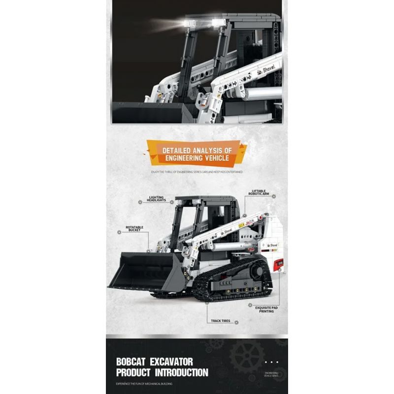 REOBRIX 22004 non  MÁY XÚC LẬT BOBCAT bộ đồ chơi xếp lắp ráp ghép mô hình  BOBCAT SKID STEER LOADER Kỹ Thuật Công Nghệ Cao Mô Hình Phương Tiện 1366 khối
