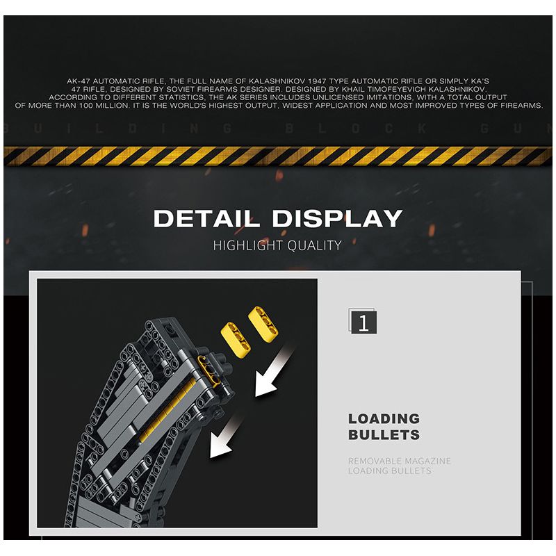 REOBRIX 77005 non  SÚNG TRƯỜNG TẤN CÔNG AK-47 bộ đồ chơi xếp lắp ráp ghép mô hình Gun AK-47 ASSAULT RIFLE 1366 khối