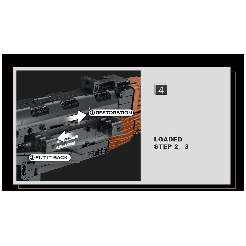REOBRIX 77005 non  SÚNG TRƯỜNG TẤN CÔNG AK-47 bộ đồ chơi xếp lắp ráp ghép mô hình Gun AK-47 ASSAULT RIFLE 1366 khối