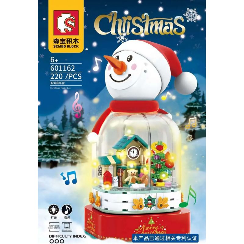 SEMBO 601162 non  NGƯỜI TUYẾT HỘP NHẠC GIÁNG SINH bộ đồ chơi xếp lắp ráp ghép mô hình Christmas CHRISTMAS MUSICBOX 220 khối