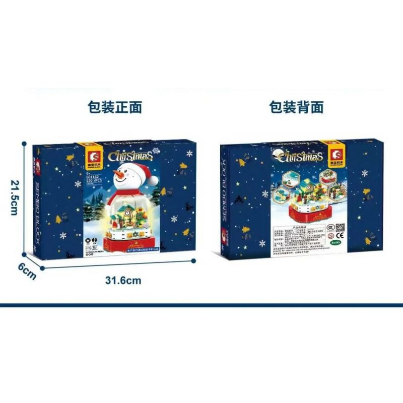 SEMBO 601162 non  NGƯỜI TUYẾT HỘP NHẠC GIÁNG SINH bộ đồ chơi xếp lắp ráp ghép mô hình Christmas CHRISTMAS MUSICBOX 220 khối