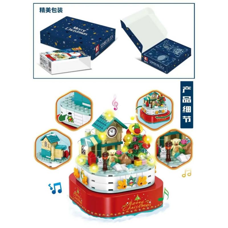 SEMBO 601162 non  NGƯỜI TUYẾT HỘP NHẠC GIÁNG SINH bộ đồ chơi xếp lắp ráp ghép mô hình Christmas CHRISTMAS MUSICBOX 220 khối