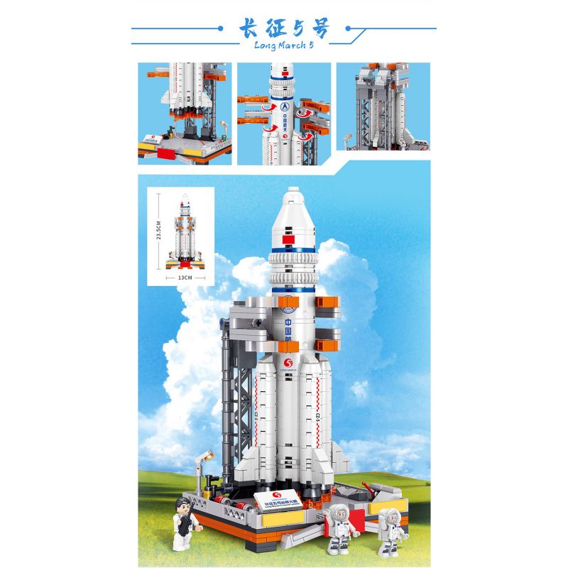 ZHEGAO QL0285 0285 non  TÊN LỬA ĐẨY TRƯỜNG CHINH 5 THÁNG 3 bộ đồ chơi xếp lắp ráp ghép mô hình China Aerospace Museum AEROSPACE LONG MARCH 5 471 khối
