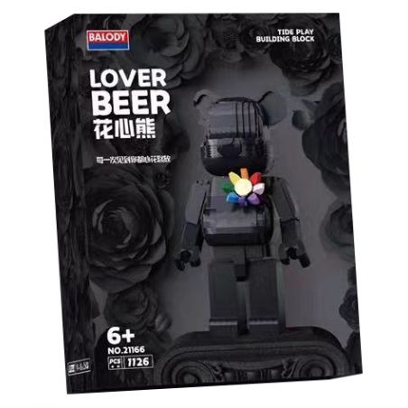 BALODY 21166 non  GẤU HOA ĐEN bộ đồ chơi xếp lắp ráp ghép mô hình LOVER BEER 1126 khối