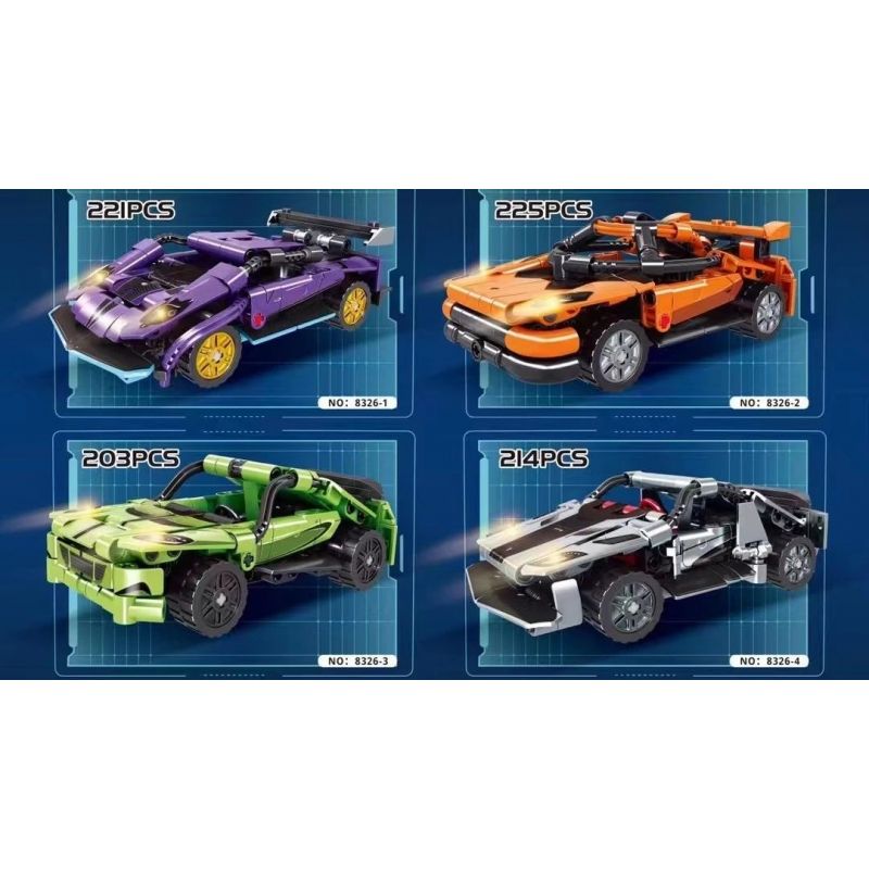 LEIBAO 8326 non  4 LOẠI XE THỂ THAO CÔNG NGHỆ CAO bộ đồ chơi xếp lắp ráp ghép mô hình  Kỹ Thuật Công Nghệ Cao Mô Hình Phương Tiện