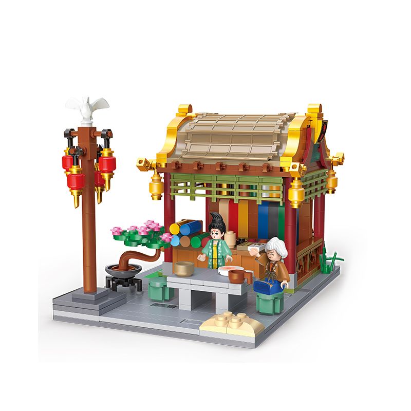 BALODY 21015 non Lego CỬA HÀNG TƠ LỤA VÀ SA TANH QINGLONGFANG bộ đồ chơi xếp lắp ráp ghép mô hình Chinatown Khu Phố Tàu 535 khối